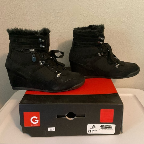 Black Guess Royce wedge heel booties. - Picture 6 of 6